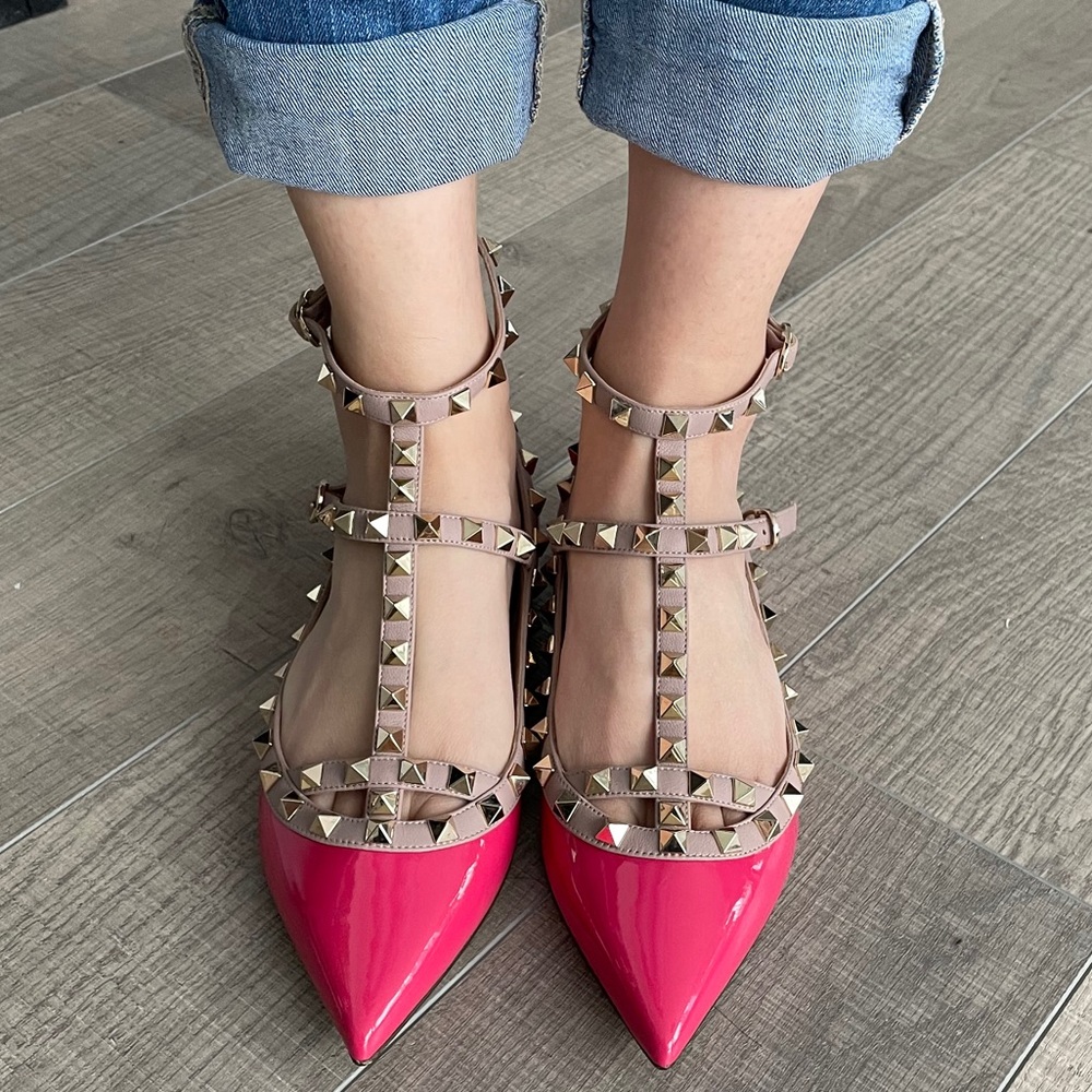 Valentino Pink and Beige Studded Flats